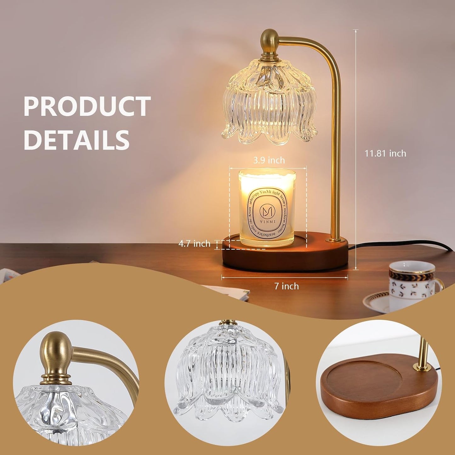 Candle Warmer Lamp with Timer and Dimmer,Electric Gold Light Gifts for Women Melt Wax Warmer Lamp with 2 Bulbs for Candle Jars House Warming New Home Decor Bedroom