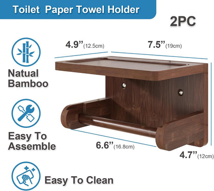 VERTORGAN 1 Pack Bamboo Toilet Paper Holder with Phone Shelf(Brown) | Bathroom Tissue Holder,Wall Mounted Rack,Space-Saving Organizer,Phone Shelf Stand,Easy Installation,Toilet Paper Rack