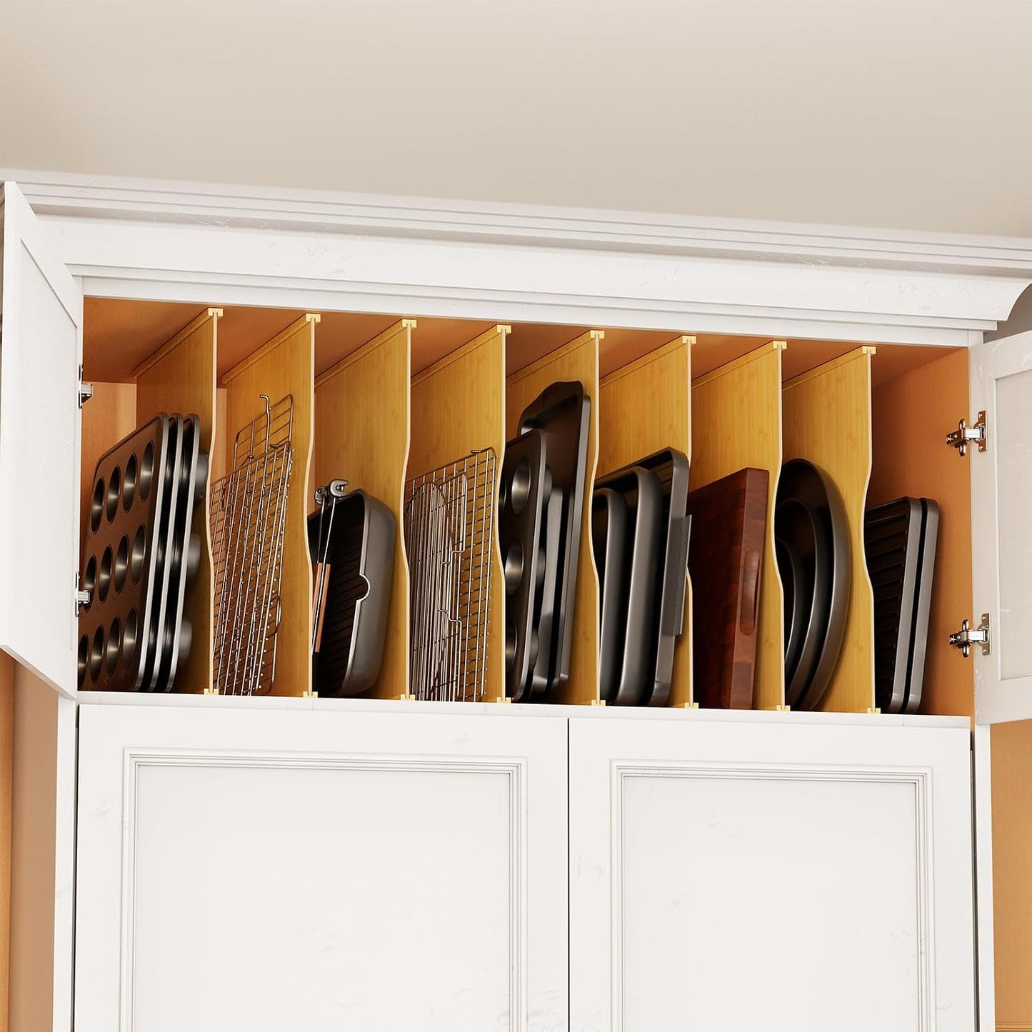 SpaceAid 6 Pack Tray Dividers for Cabinets, Pressboard Kitchen Cookie Baking Sheet Organizer for Cabinet, Vertical Pan and Trays Organizers for Pantry Storage