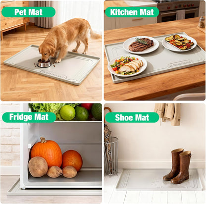 Under Sink Mat 22" X 19", Waterproof Silicone Cabinet Kitchen Liner, Gray | BPA-Free Raised-Edge Cabinet Protector & Leak Tray for Bathroom Cabinets, Boots, Pet Feeding Dog & Cat Mats, Dishwasher Safe