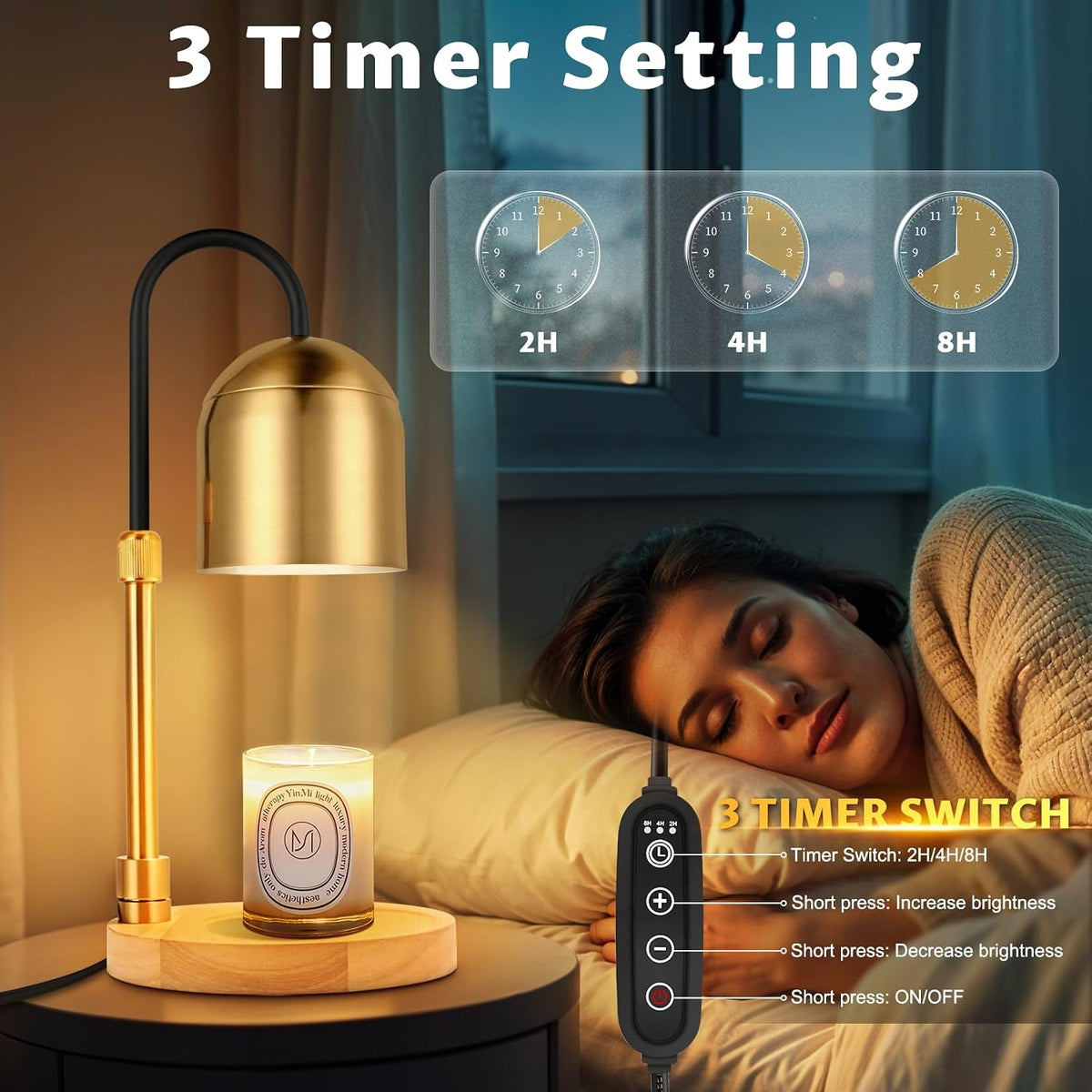 Candle Warmer Lamp Dimmable with Timer and 3 Bulbs, Adjustable Height & Brightness, Electric Candle Wax Warmer for Jar Candles, House Warming Gifts New Home Decor (Black)