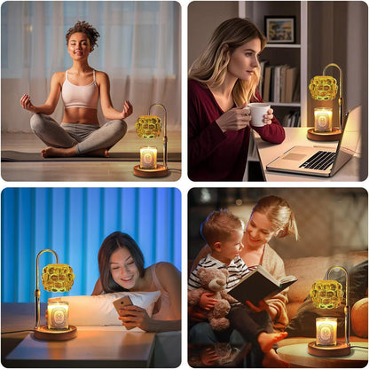 Candle Warmer Lamp with Timer Adjustable - Height Candle Warmer, Dimmer, Black Glass Wax Melting Lamps for Home Decor, for Candles in Jars with 2 Bulbs