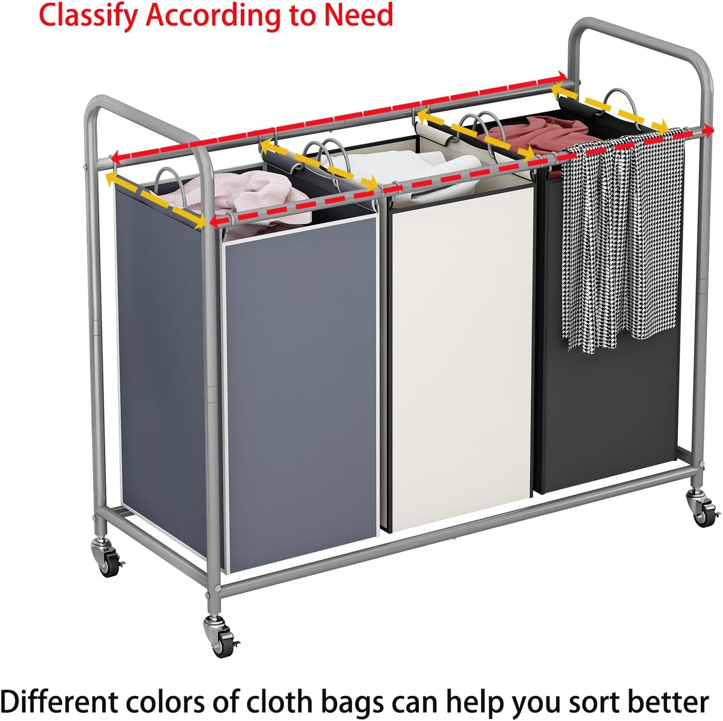 LINZINAR 3 Section Laundry Hamper, Black Laundry Basket 135L Laundry Sorter | Laundry Room Organization with Heavy Duty Rolling Lockable Wheels and Removable Bag, Bedroom Laundry Cart for Clothes Storage