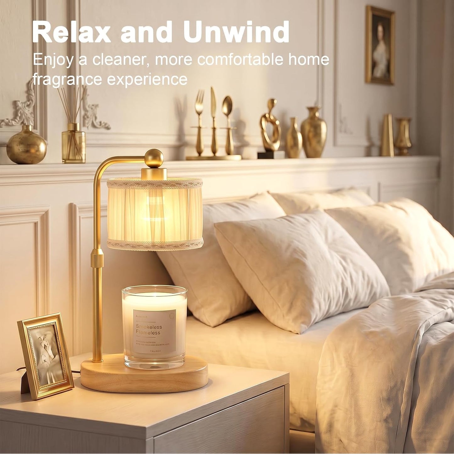 Candle Warmer Lamp with Timer, Modern Golden Candle Warmer for jar Candles, Electric Wax Warmer, Includes 2 Bulbs, Birthday Gift for Women, Mom, Housewarming