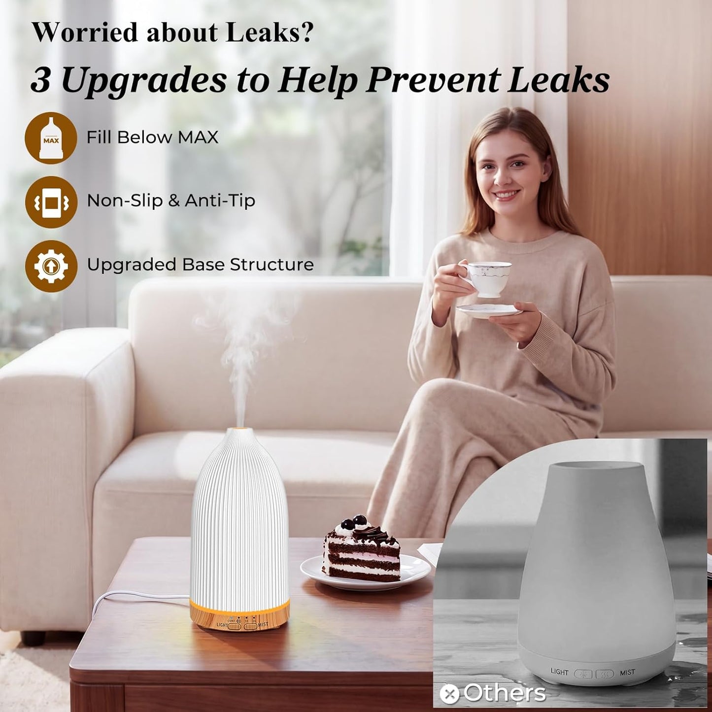 URPOWER 300mL Essential Oil Diffusers for Home Aromatherapy Diffuser | Up to 10 Hrs High/Low Mist Settings Quiet Diffuser Oil Machine Humidifiers Ideal for Bedrooms Living Rooms & Home Offices