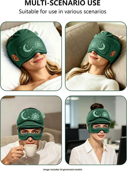 Migraine Relief Cap with Flip-up Eye Mask for Headache & Stress Relief | Headache Relief Hat for Hangover, Tension-Cold Compress Head Wrap