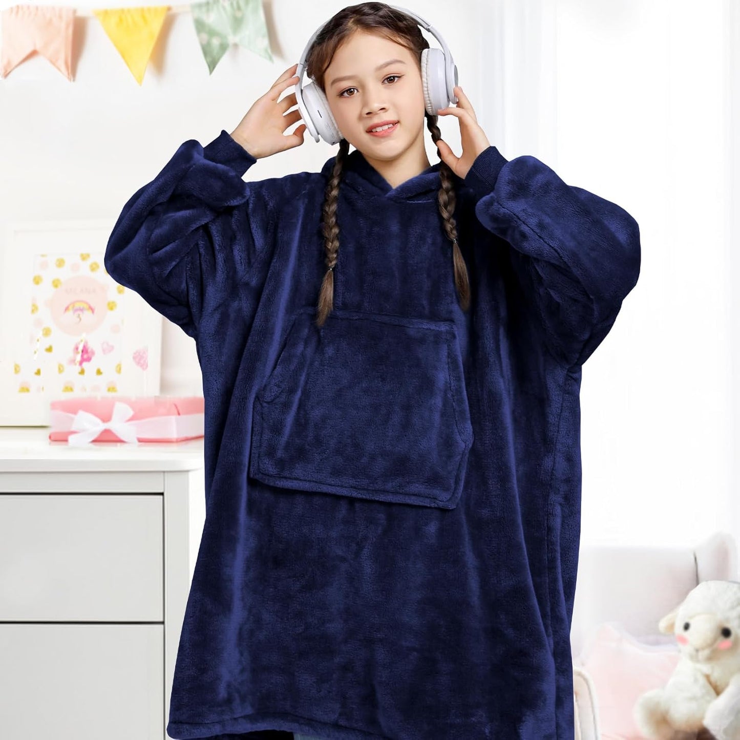Wearable Blanket Sweatshirt Gifts for Women and Men, Warm and Cozy Giant Blanket Hoodie, Thick Flannel Blanket with Sleeves and Giant Pocket - Dark Gray