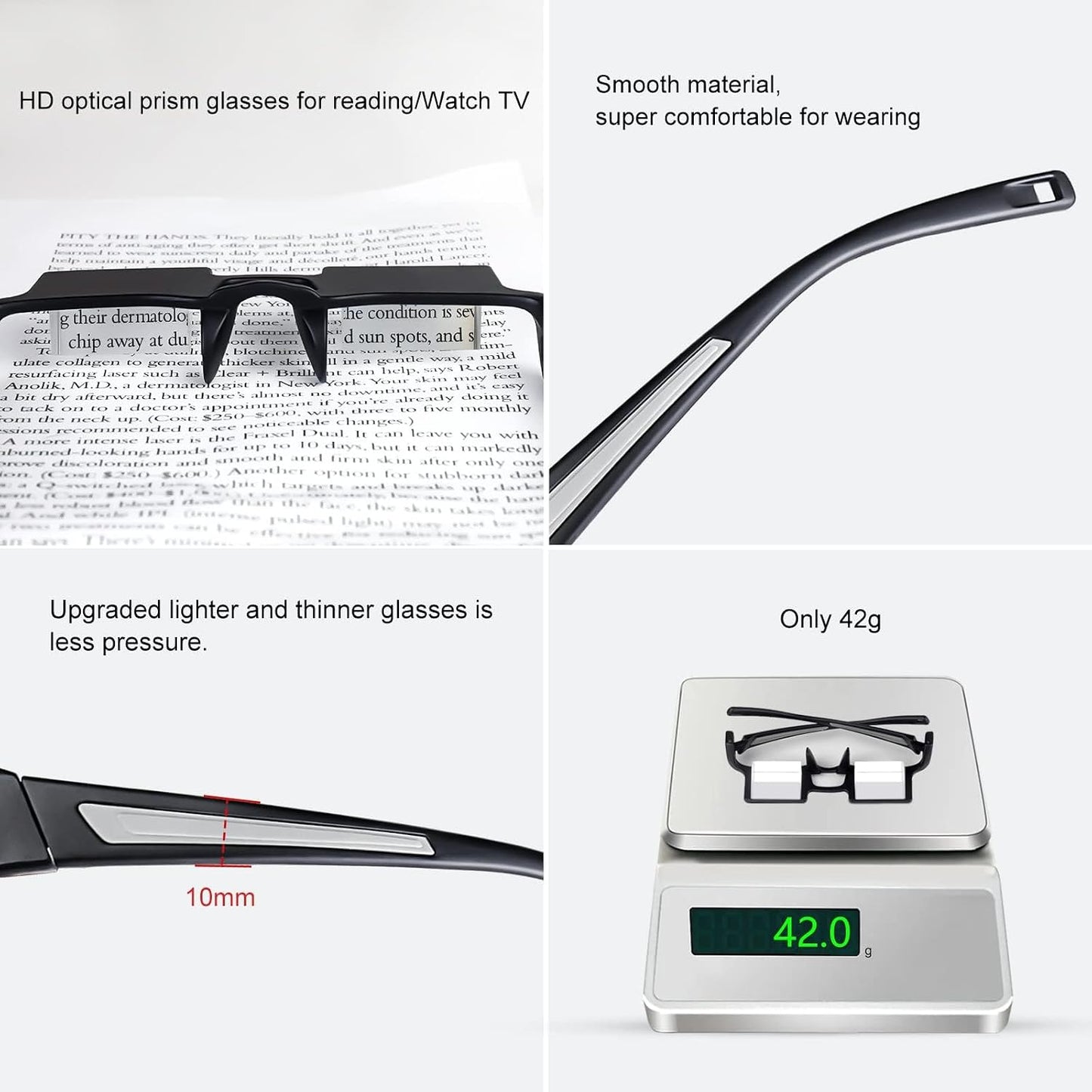 okcsc Lazy Reading Glasses Light Thinner Horizontal HD Glasses for Lying Down to Watch TV/Mobile Reading Books 90°Angle Prism Lazy Readers Glasses