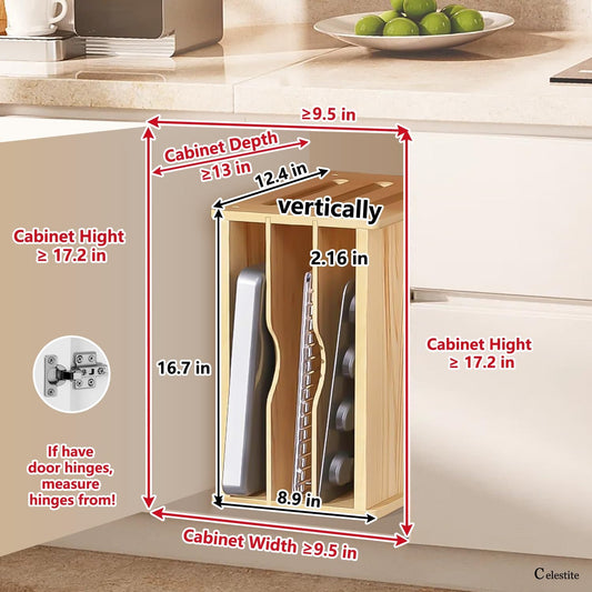 celestite Wooden Baking Sheet Organizer for Cabinet Baking Tray Organizer Cookie Sheet Organizer for Cabinet Kitchen Storage Organization Accessories