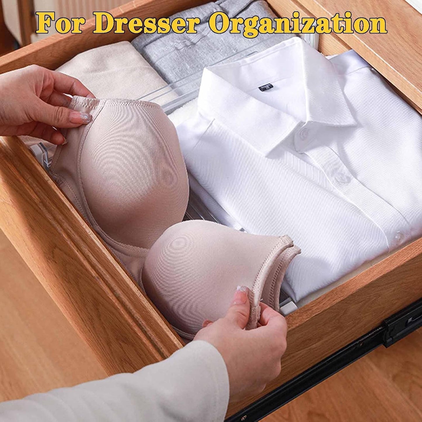 4 Pcs Drawer Dividers for Clothes,3.15" High 11.34"-19.69" clear | Adjustable Expandable Dresser Drawer Organizer, Clear Plastic Separators for Dresser, Baby Clothing
