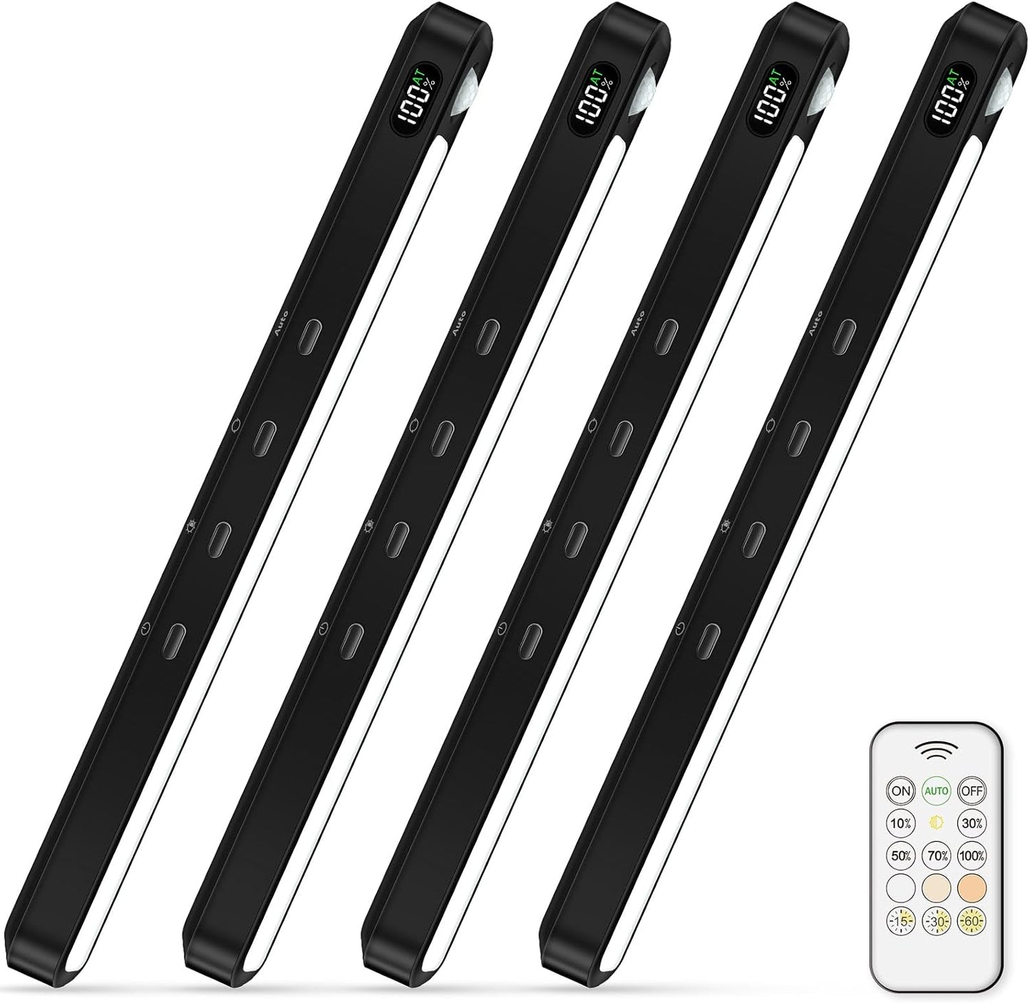 WILLED Under Cabinet & Closet Lights, Motion Sensor, Rechargeable, Magnetic, 3 Color Temps, Dimmable LED Light Bar for Indoor Kitchen Counter (4 Pack, White)