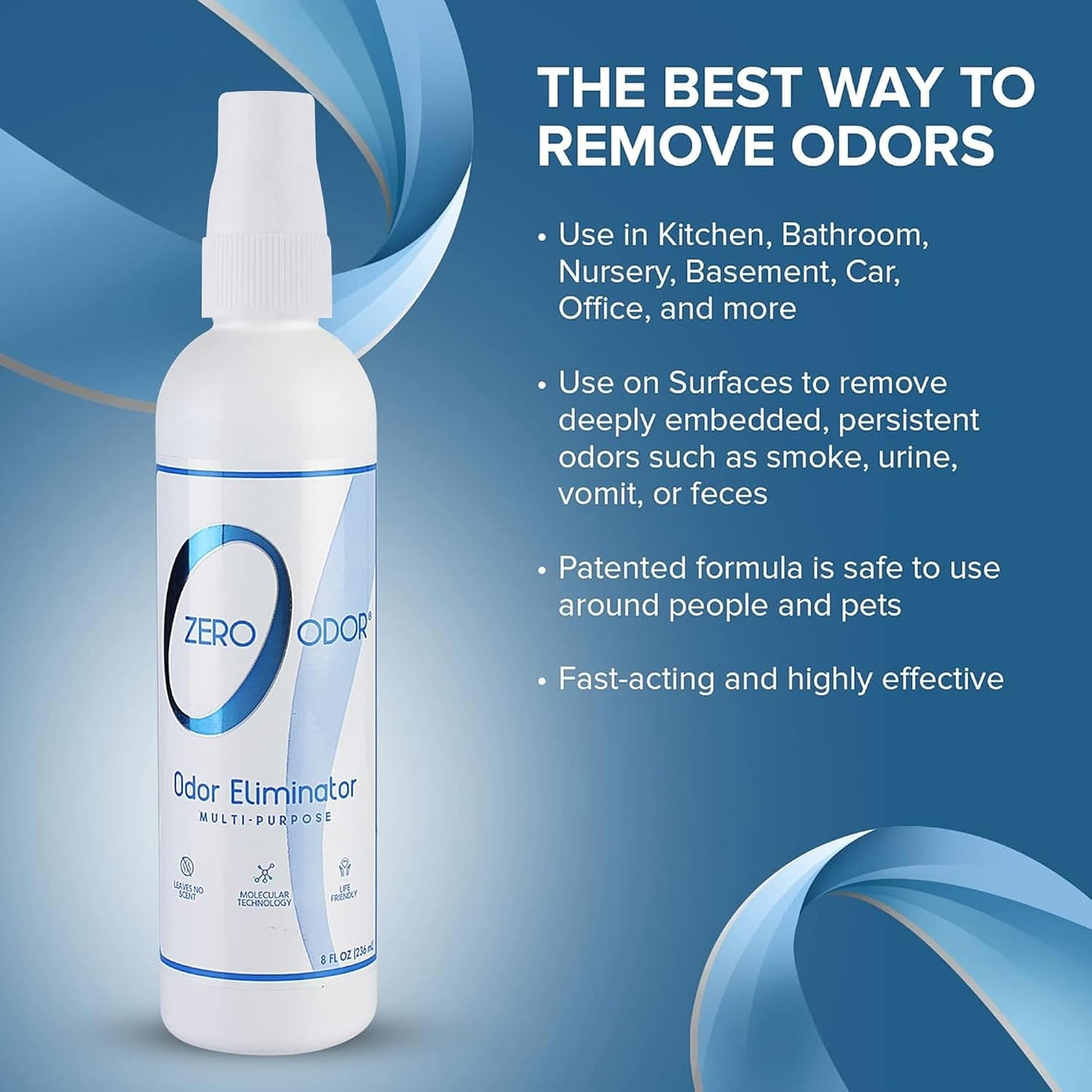Zero Odor Multi-Purpose Odor Eliminator, Fabric & Room Deodorizer, 16 oz | Odor Eliminator Spray for Closet, Bathroom, Basement, Trash & Upholstery, Air and Surface use