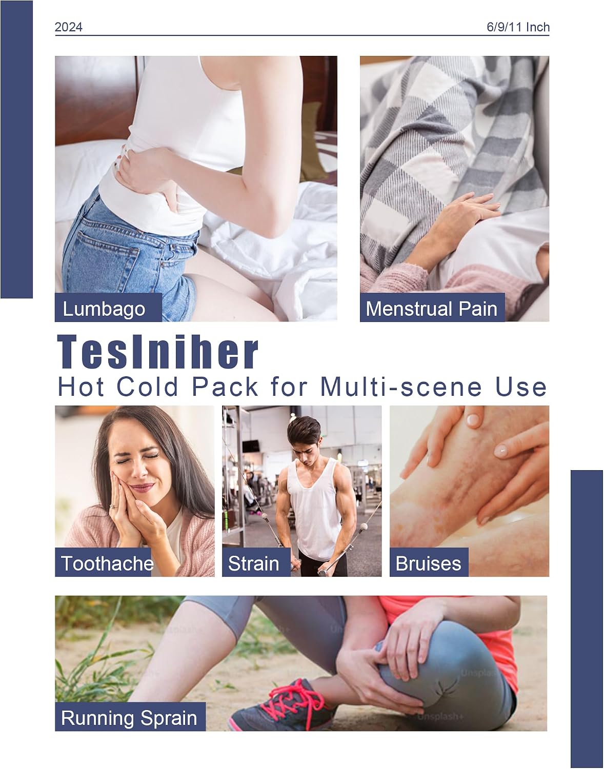 Ice Pack for Injuries with Strap, Ice Bags Reusable Hot Water Bag for Pain Relief, Hot & Cold Therapy Ice Bag, No-Leak Elastic Breathable Ice Cold Pack, Size 11" 2Pcs with Strap Length 41"