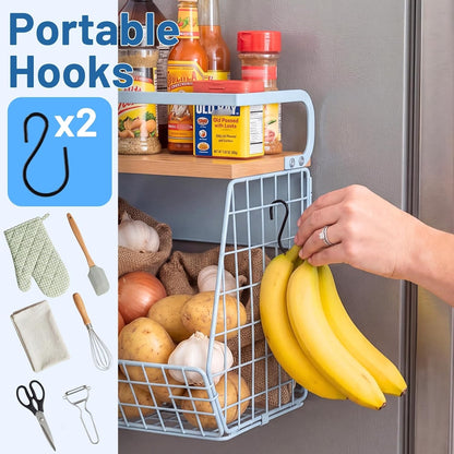 Ofiray-home Magnetic Shelf for Fridge with Wood Lid, Fruit Potato and Onion Storage Bins, Pantry Organizers & Storage, Large Container Magnetic Spice Rack for Refrigerator, Kitchen Counter, Cabinet
