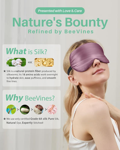 BeeVines 100% Mulberry Silk Sleep Mask, Light Blocking Eye Masks (2 Packs)