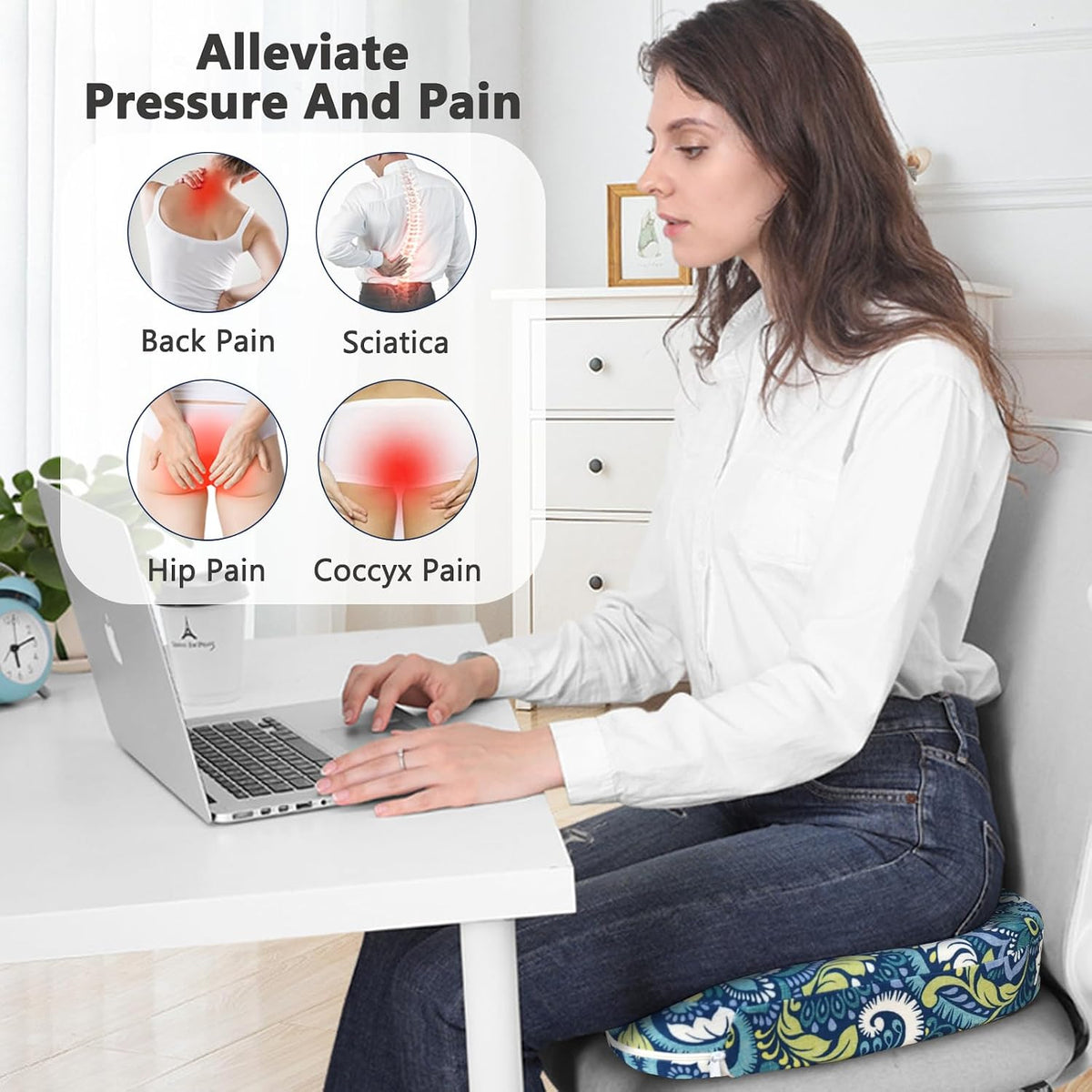 Tailbone Pain Relief Cushion, Memory Foam Seat Cushion for Coccyx Sciatica Pain Pressure Relief Office Desk Chair