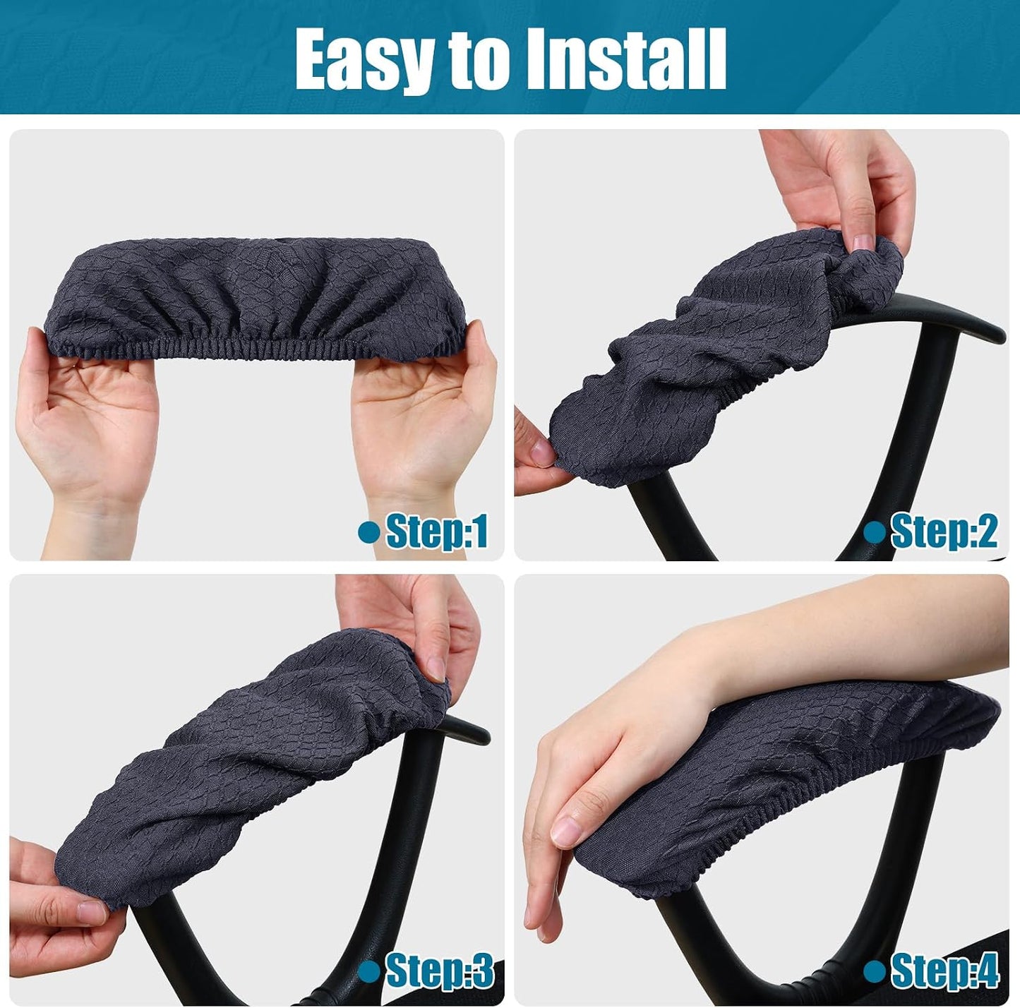Smiry Office Computer Chair Armrest Covers, 2PCs Anti-dust Arm Rest Pad | Removable Washable Desk Chair Arm Pad Covers, Grey