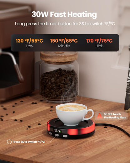 Gaiatop Coffee Mug Warmer for Desk, Beverage Heating Plate -Wood | 3 Temp Settings, 2-9Hrs Timer, 3 Color Light, Digital Display, Stocking Stuffers, for Candle Tea Milk