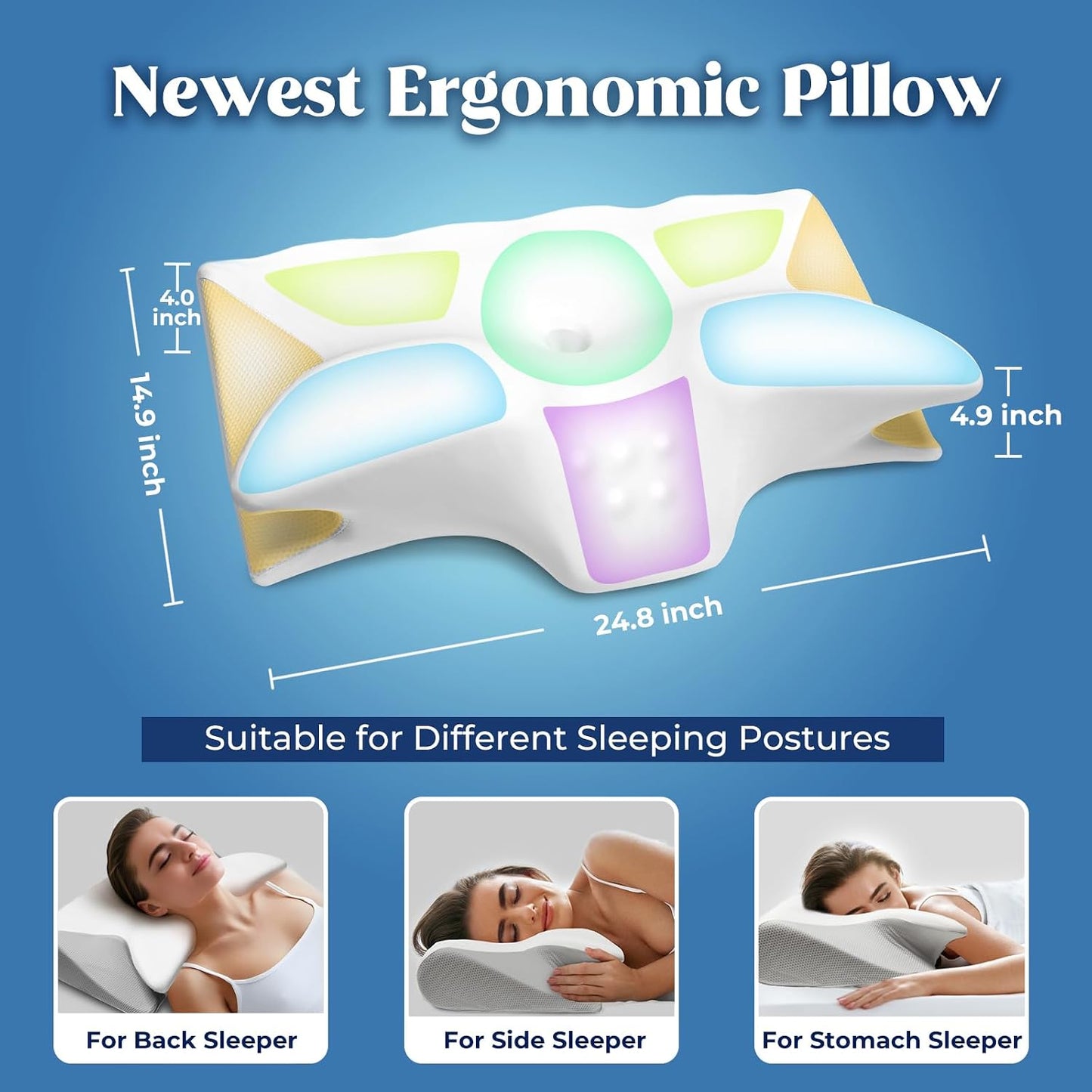 Cervical Pillow for Neck Pain Relief, Cooling Contour Memory Foam Pillows Support Odorless Ergonomic Neck Pillow Adjustable Orthopedic Bed Pillow for Side Back Stomach Sleeper with Pillowcase,Snow