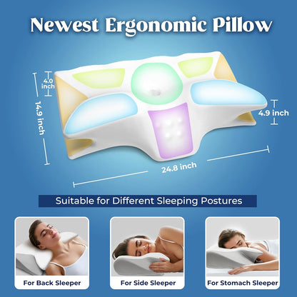 Cervical Pillow for Neck Pain Relief, Cooling Contour Memory Foam Pillows Support Odorless Ergonomic Neck Pillow Adjustable Orthopedic Bed Pillow for Side Back Stomach Sleeper with Pillowcase,Snow