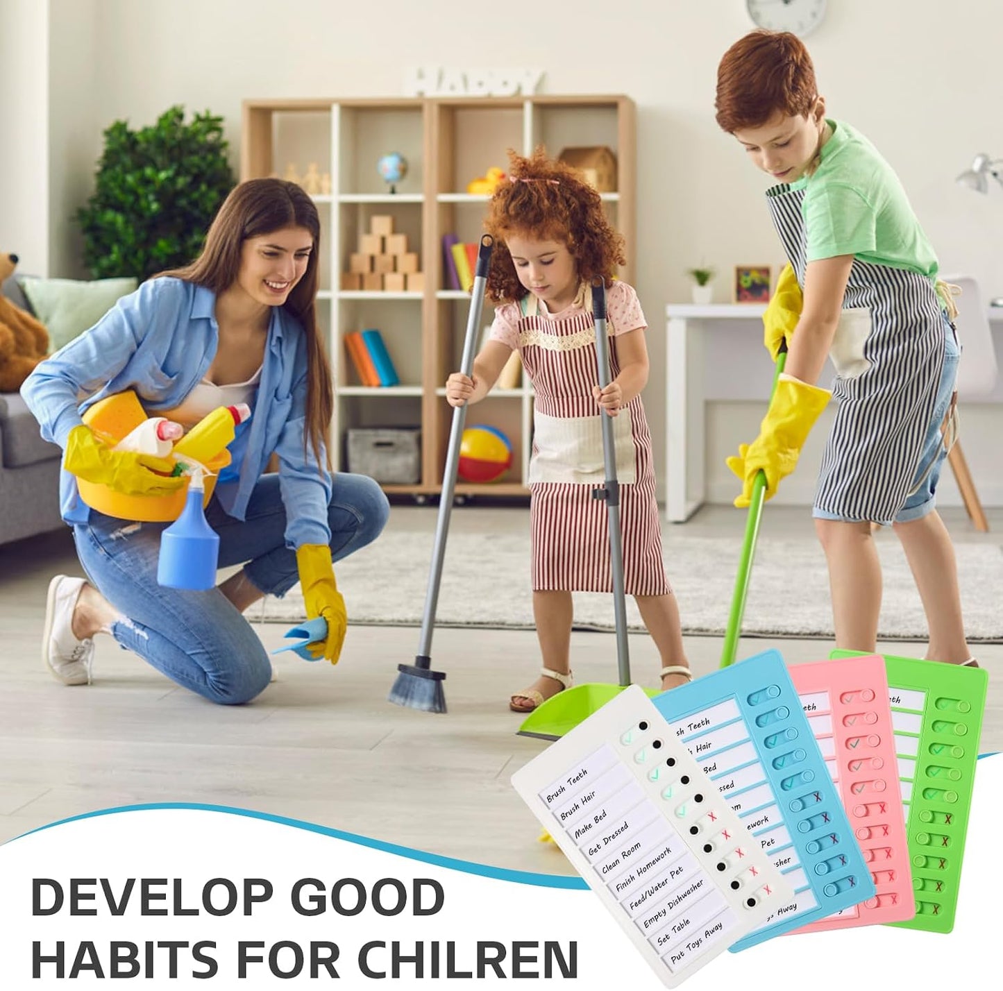 Aleric 4 Pieces Chores Chart for Kids Chore Chart, Sliding Routine Chart to Do List, My Chores RV Checklist Task Planning Board for Kids and Adults, ADHD Tools Routine Visual Schedule Reminder