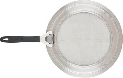 Circulon Tools and Gadgets Universal Splatter Guard Mesh Grease Cover for Pots and Pans Protects Stove, Countertop, and Kitchen from Oil when Frying, 13 Inch Splatter Guard - Stainless Steel
