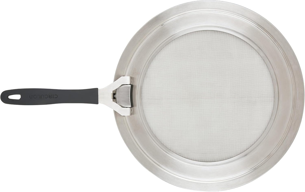 Circulon Tools and Gadgets Universal Splatter Guard Mesh Grease Cover for Pots and Pans Protects Stove, Countertop, and Kitchen from Oil when Frying, 13 Inch Splatter Guard - Stainless Steel