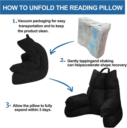 Reading Pillow for Bed with Arms, Back Support, Memory Foam（Grey Black）