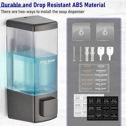 Pollock Shampoo and Conditioner Dispenser,Black 3 Chamber * 500ML | Shower Soap Dispenser Wall Mounted, Body Wash Dispenser No Drill,Refillable Shower Dispenser for Bathroom,Hotel,Public Place