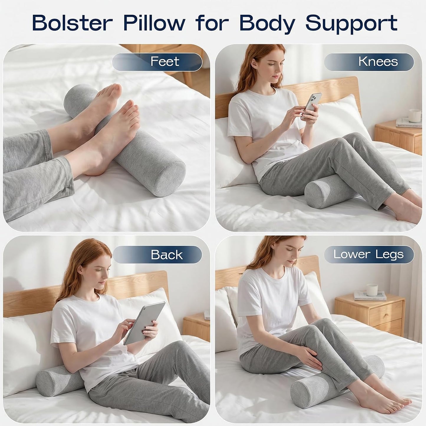 Neck Roll Pillow for Neck Pain Relief - Memory Foam Neck Support Pillow for Bed | Round Neck Pillow for Sleeping, 15.7 * 6 * 6 inch (Cool-Blue)