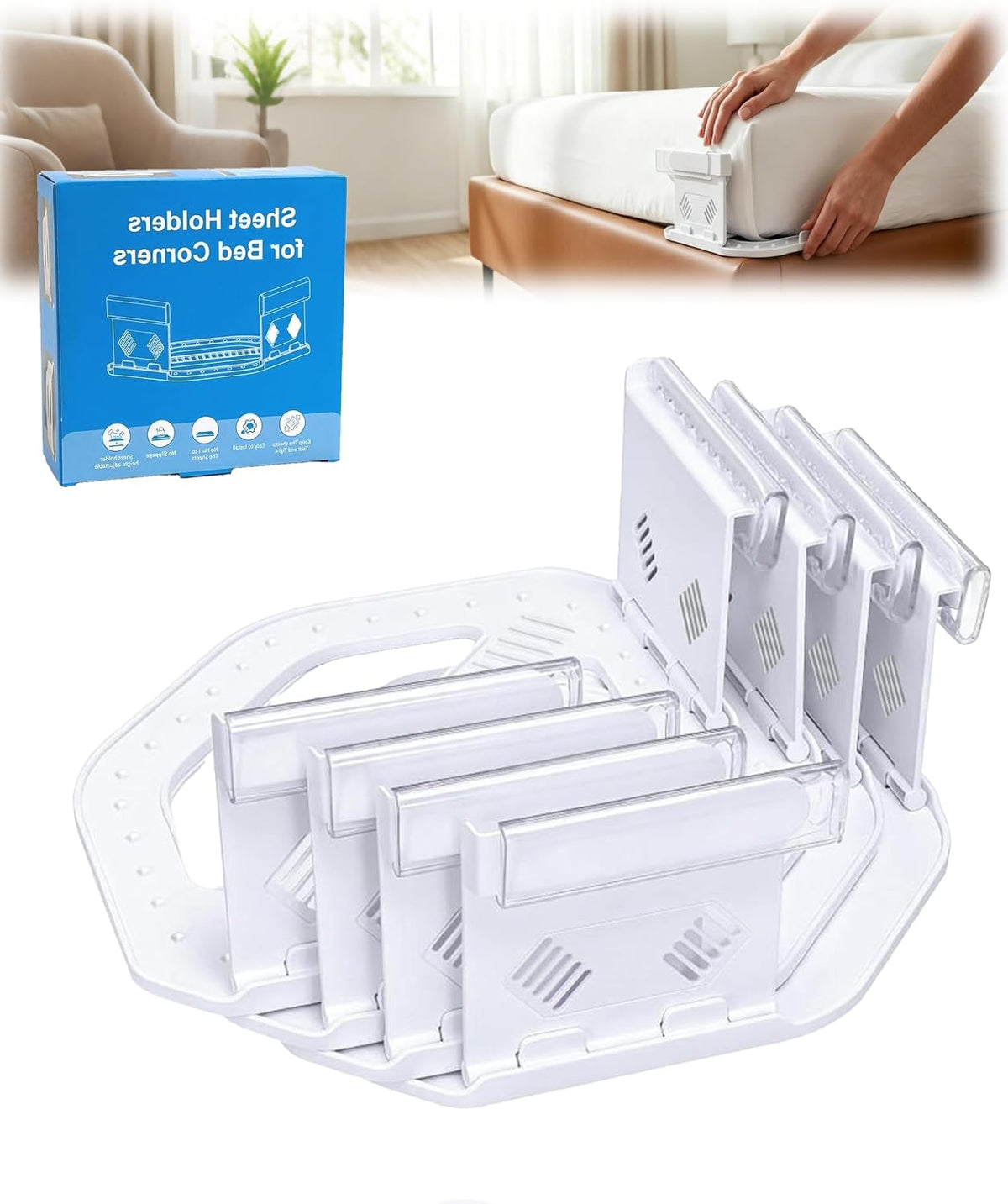 Bed Sheet Grippers 4pc Upgrade for Corners,NonSlip Heavy Duty Sheet Holders