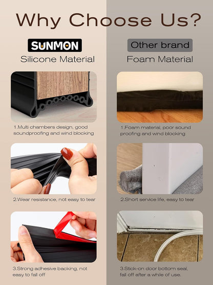 SUNMON Silicone Door Draft Stopper, 39in Upgraded Door Slide-On Under Door Seal Blocker, Under Door Sweep Weather Stripping（White）