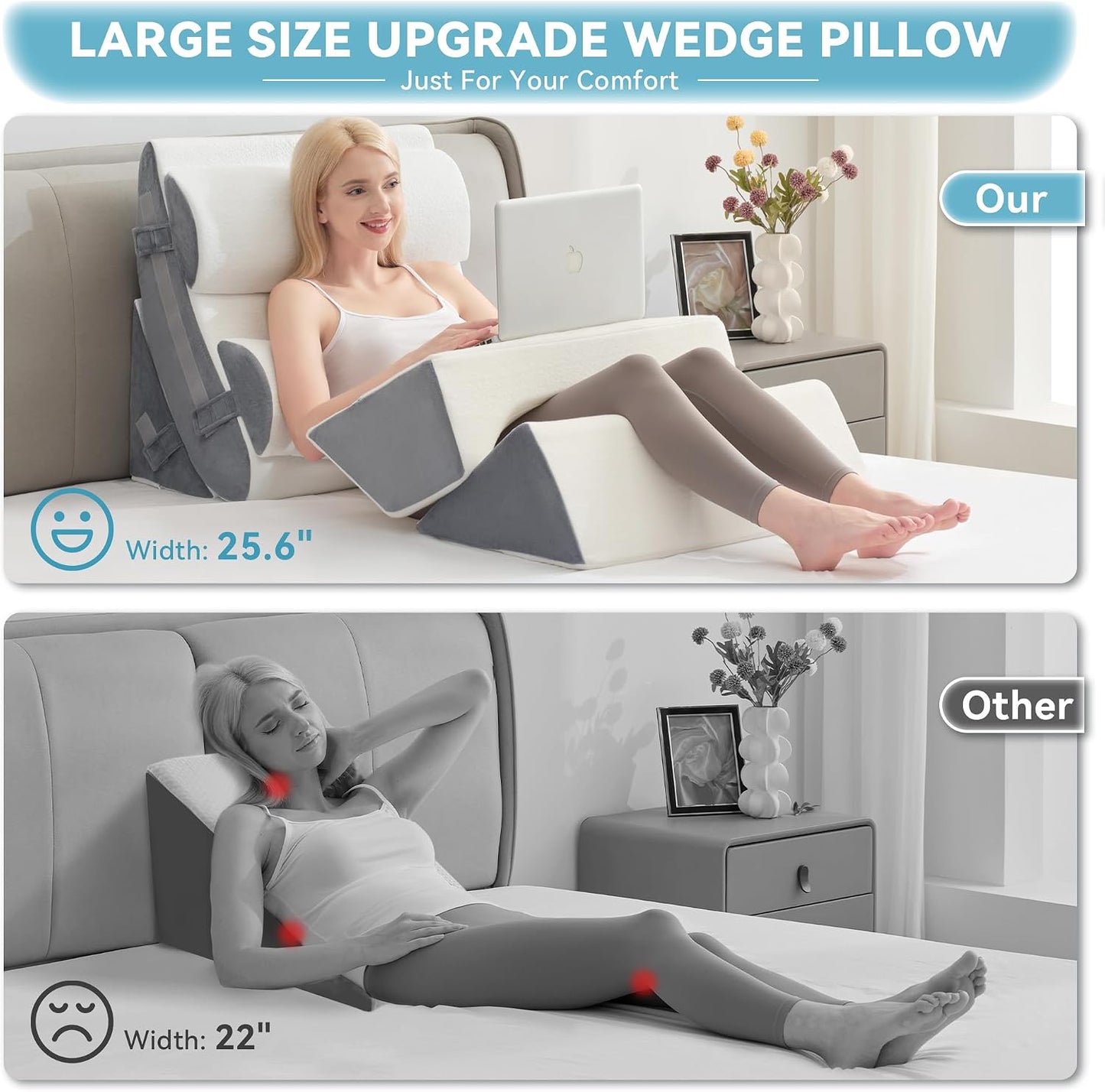 Kingfun 4PCS Orthopedic Bed Wedge Pillow Set for Sleeping, Post Surgery Memory Foam Support Pillows for Back, Neck and Leg Pain Relief, Adjustable Triangle Pillow - Acid Reflux, Anti Snoring & GERD