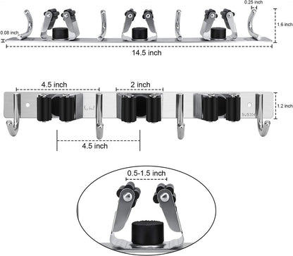 Broom Hanger Wall Mounted, 2PCS Mop and Broom Holder Wall Mount Garage Organization and Storage Stainless Steel Kitchen Tool Organizer Wall Hanger for Laundry Room Garden Garage Closet Kitchen | Stainless Steel Organizer for Garage, Kitchen, Closet &