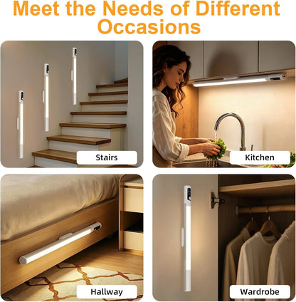 15.2" 2 Pack Motion Sensor Under Cabinet Lighting with Digital Display, 4 Brightness & 3 Color Temperatures, Rechargeable Led Under Cabinet Lights for Closet Cabinet Bedroom Hallway