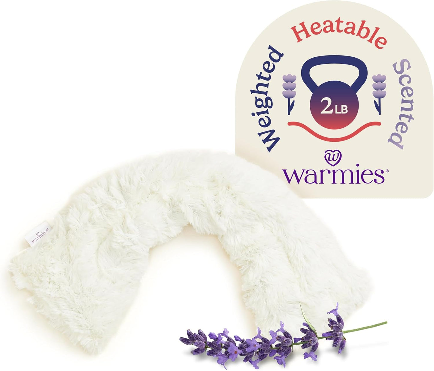 warmies Microwavable Shoulder Heating Pad, Neck Warmer & Heat Pack, Snowy | Steady Pressure, Cooling Relief, Scented with Calming French Lavender, Microwave 30 sec, Freeze 2-3 hrs, Soft Faux Fur