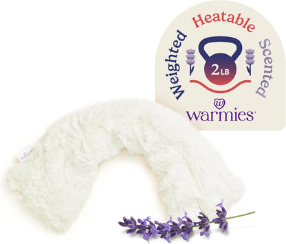 warmies Microwavable Shoulder Heating Pad, Neck Warmer & Heat Pack, Snowy | Steady Pressure, Cooling Relief, Scented with Calming French Lavender, Microwave 30 sec, Freeze 2-3 hrs, Soft Faux Fur