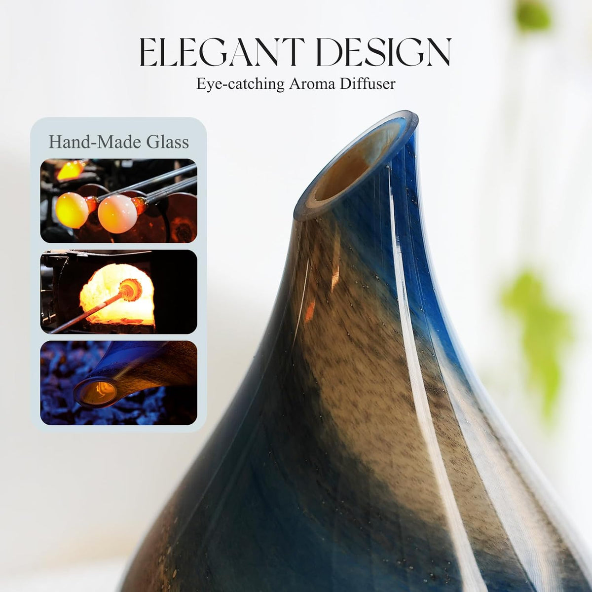 Porseme Essential Oil Diffuser 280ml Handmade Glass Diffuser 7H Runtime | Elegant Handmade Glass Aroma Diffuser with 7-color LEDs, Quiet Aromatherapy and Safe Auto Shut-off, Perfect for Gifts