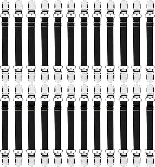 Boao 24 Pcs Bed Sheet Clips Straps Heavy Duty Adjustable Fasteners Elastic Fitted Bed Holder Mattress Corner Sheet Fasteners for Home Room Couch Supplies(White,8-12inch)