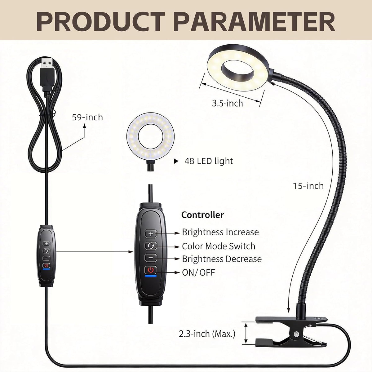 Clip on Book Light, LED Desk Lamp with Clamp, Flexible Gooseneck