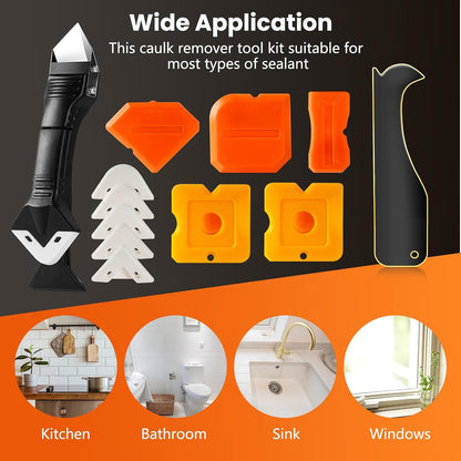 3 in 1 Silicone Caulking Tools, 12pack | Stainless Steelhead, Caulk Remover Tool Kit, Replace Silicone Pads and Caulk Finishing Tools, for Kitchen, Bathroom
