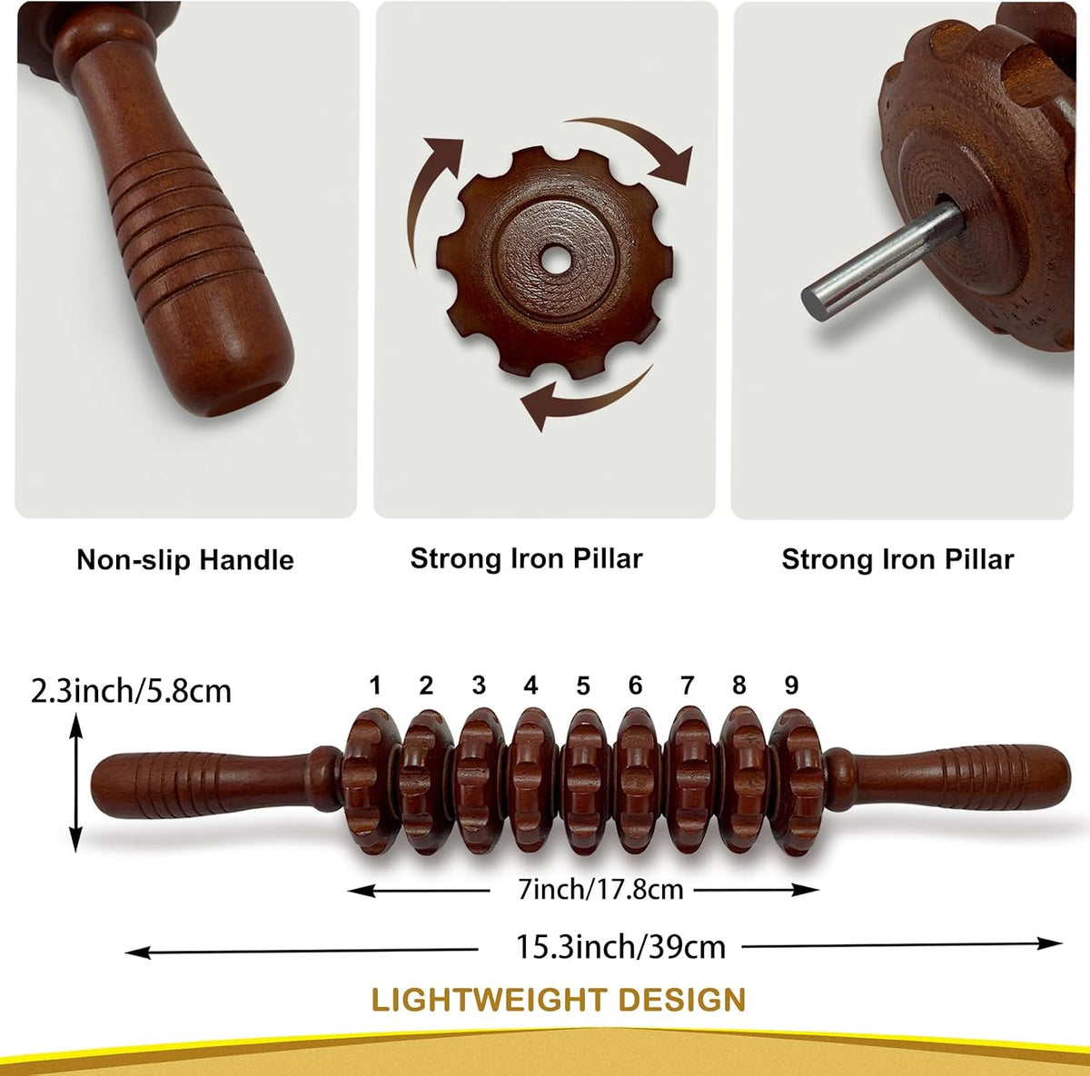 Wooden Massager Handheld Roller Trigger Point Massager Stick for Fascia, Cellulite, Muscle & Abdomen , Body Therapy Massager, Muscle Belly Relief Tool…