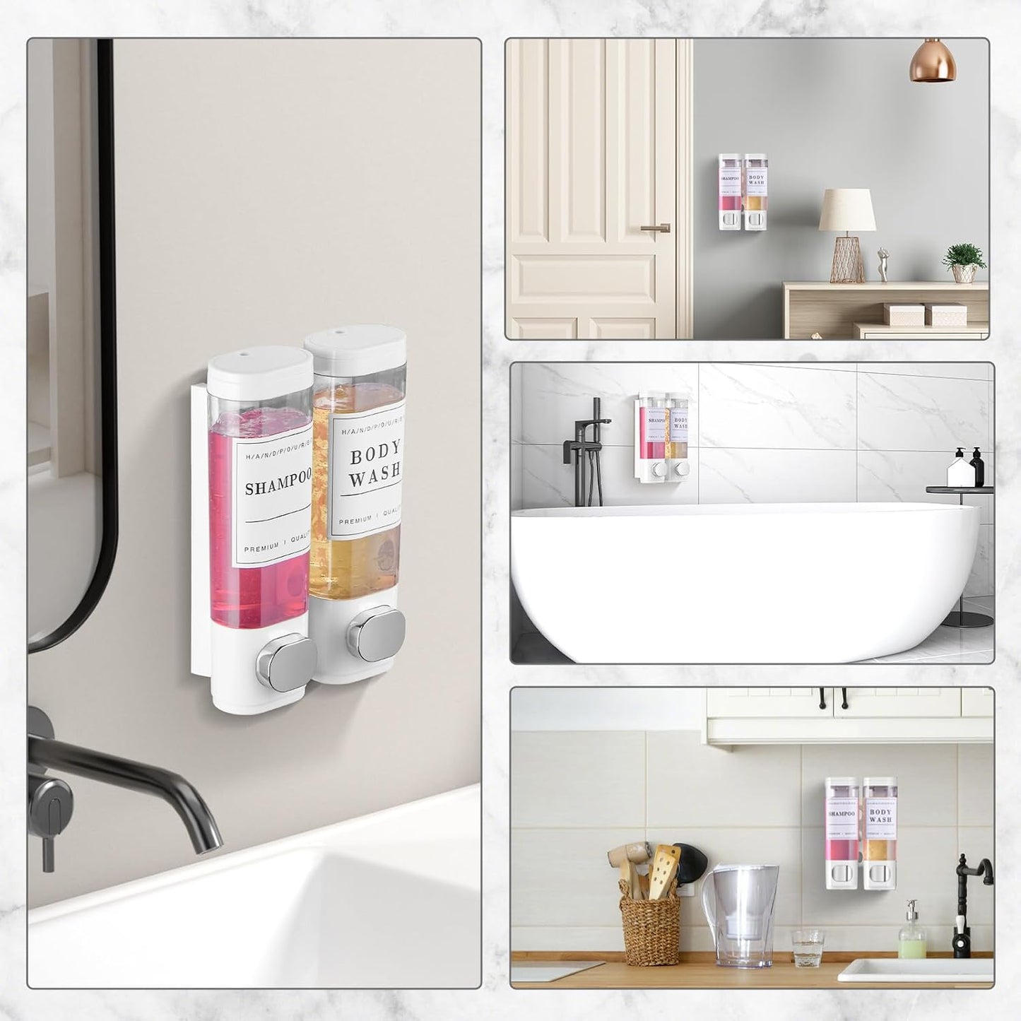 Cabo Deseado Shower Soap Dispenser Wall Mounted No Drill Shampoo Dispenser for Shower Wall Shampoo and Conditioner Dispenser Bathroom Hotel 3 * 350ml Gungray with Labels
