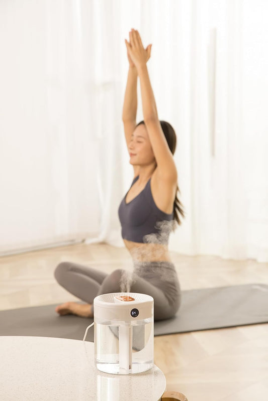 Top-Fill 2L Humidifiers for Bedroom Large Room, Smart Digital Display Hygrometer, Dual 360° Nozzles Cool Mist, Ultra-Quiet <30dB, 24H Long Runtime, Auto Shut-Off, Essential Oil Box, White
