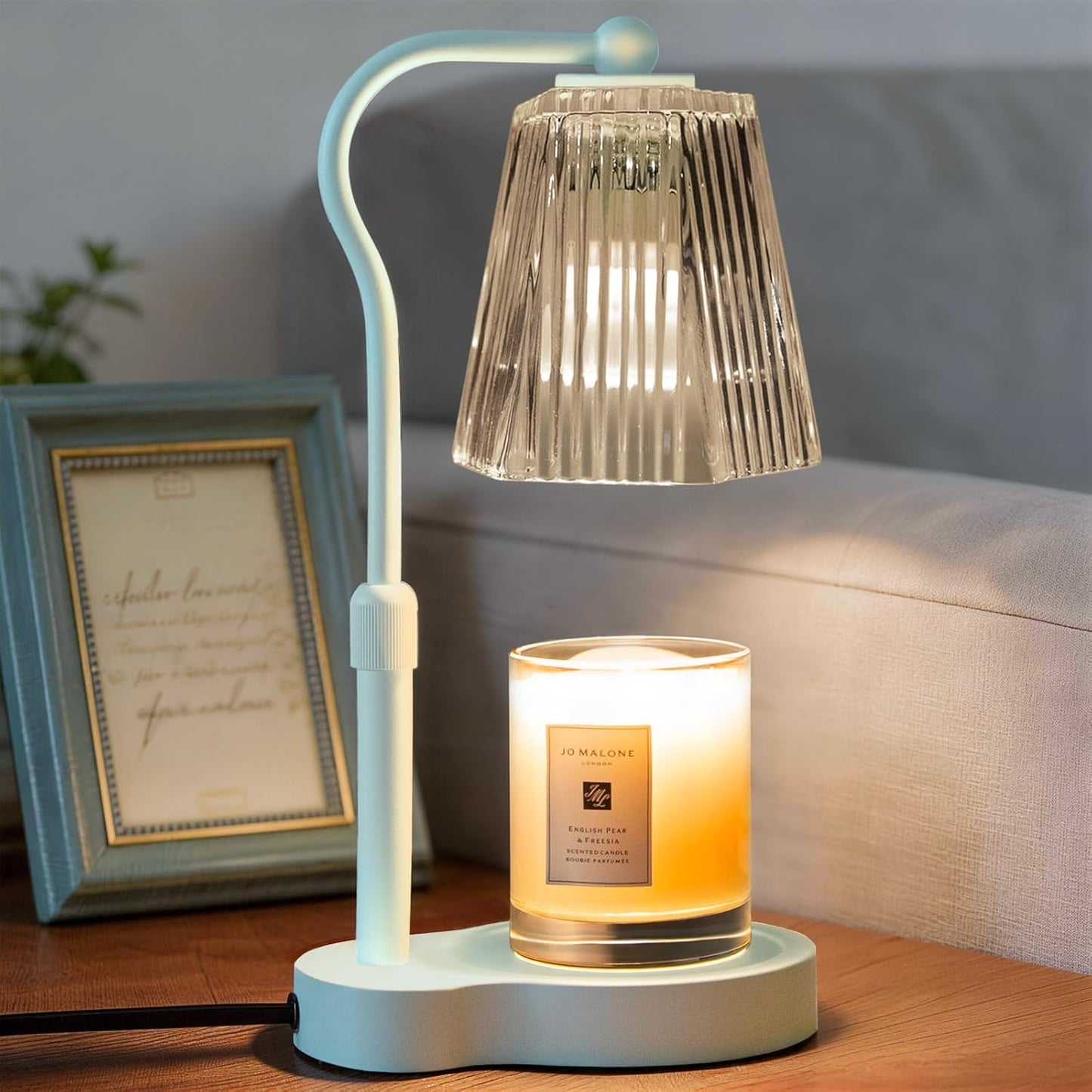 Candle Warmer Lamp with Timer & Dimmable Settings, Adjustable Height Flameless Scented Wax Melter for Jar Candles, Elegant Home Decor Warmer Lamp with 2 Bulbs, Gift for Women Mom Friend Family, White