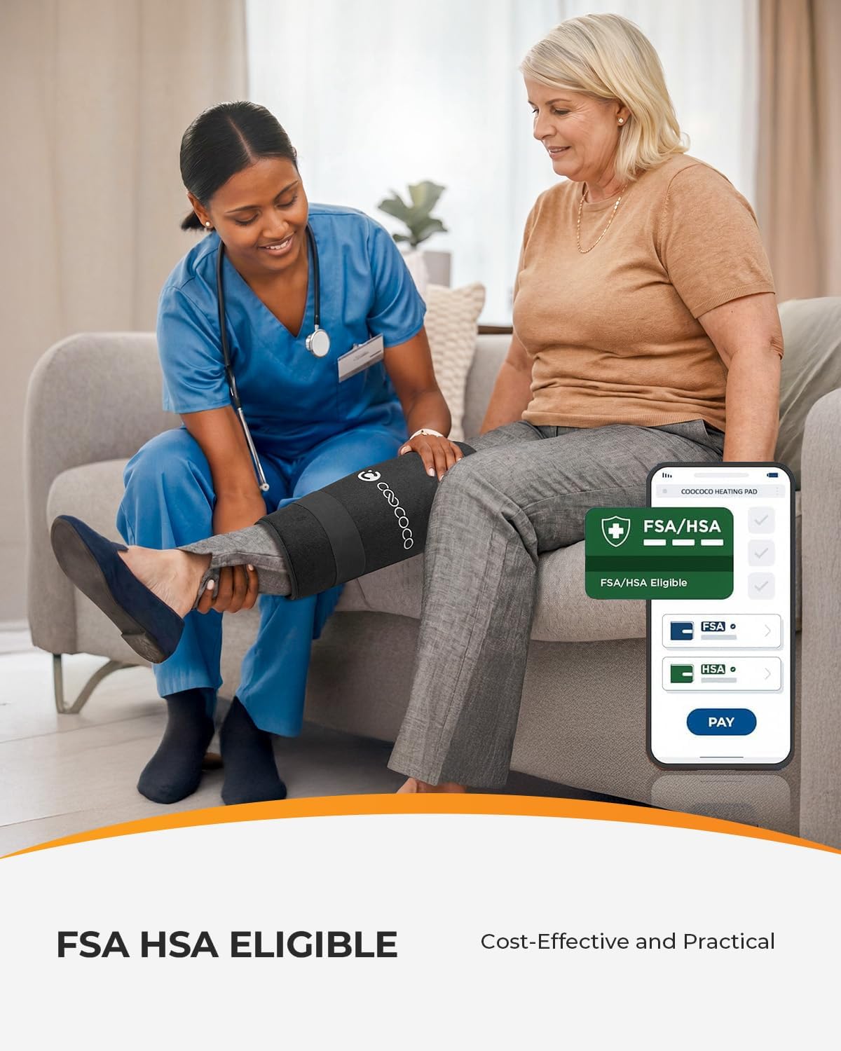 CooCoCo FSA Eligible HSA Hip Heating Pad for Hip and Sciatica Pain Relief | Heated hip brace, 6 heat levels, 4 timers, adjustable wearable fit, soft plush lining for hip, thigh, buttock and lower back