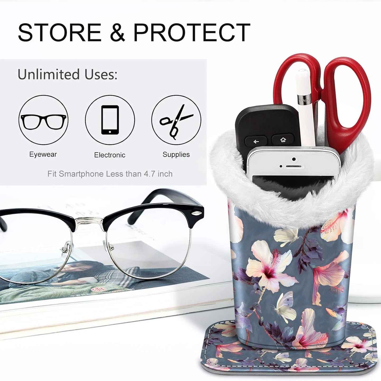 FINTIE Plush Lined Eyeglasses Holder, Glasses Stand Case For Nightstand | Soft Plush Lining, Bedside Eyeglasses Holder, Office Desktop Organizer, Small Item Storage, Anti-Scratch - Colors B