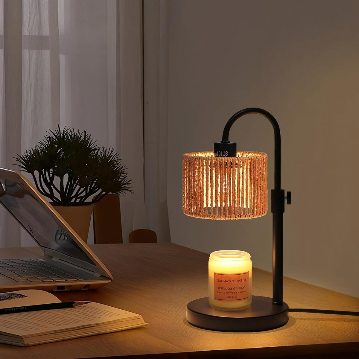 FINCMY Candle Warmer Lamp with Timer, Adjustable Height Candle Wax Warmer Candle Lamp Warmer for Jar Candles, Home Decor House Warming Gifts Compatible with Various Candles (Linen)