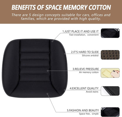 Car Seat Cushion Pad 1.2" Thick Comfort Seat Protector for Car Driver Seat Office Chair Home Use Memory Foam Seat Cushion with Non Slip Bottom, 20'' x 18.5'', Black