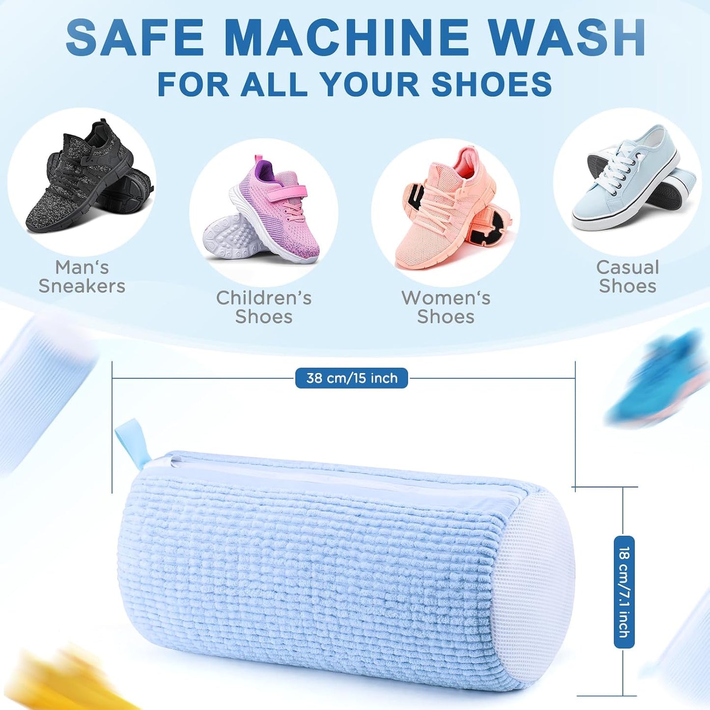 Aship Shoe Washing Machine Bag, Laundry Shoes Bag for Washer & Dryer - 2PC Reusable Shoe Cleaning Bag for Sneakers,Tennis Shoes, 360° Deep Cleaning With Self-locking Zipper for All Shoes Sizes - White